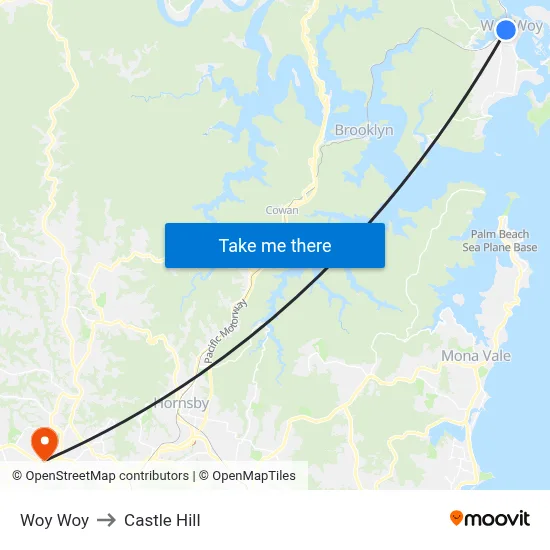 Woy Woy to Castle Hill map