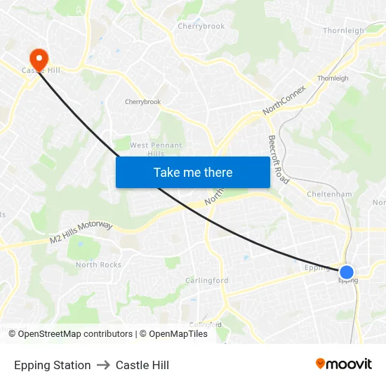 Epping Station to Castle Hill map