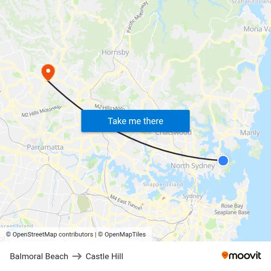 Balmoral Beach to Castle Hill map