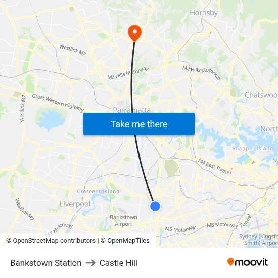 Bankstown Station to Castle Hill map