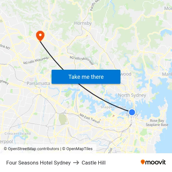 Four Seasons Hotel Sydney to Castle Hill map