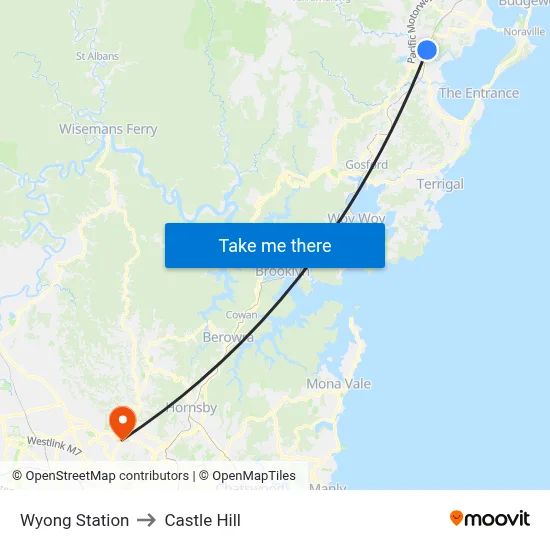 Wyong Station to Castle Hill map