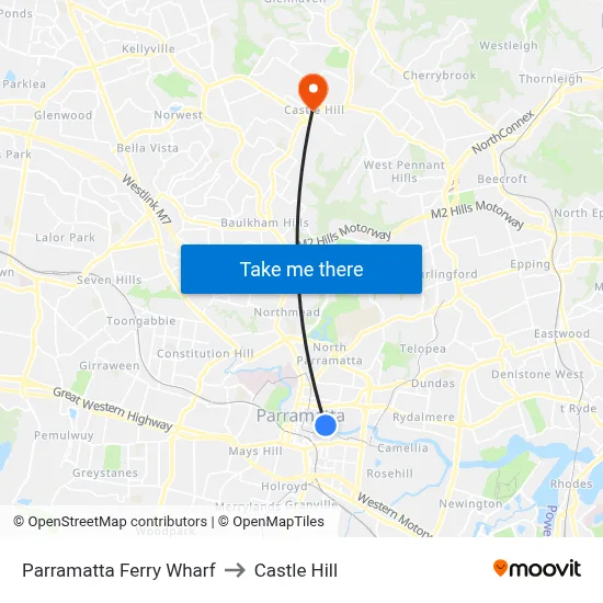 Parramatta Ferry Wharf to Castle Hill map