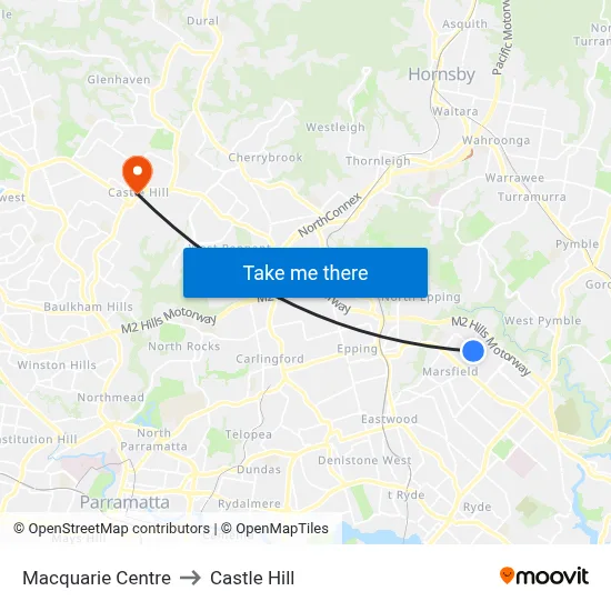 Macquarie Centre to Castle Hill map