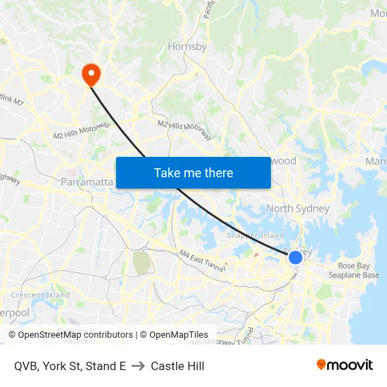 QVB, York St, Stand E to Castle Hill map