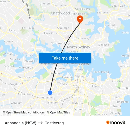 Annandale (NSW) to Castlecrag map