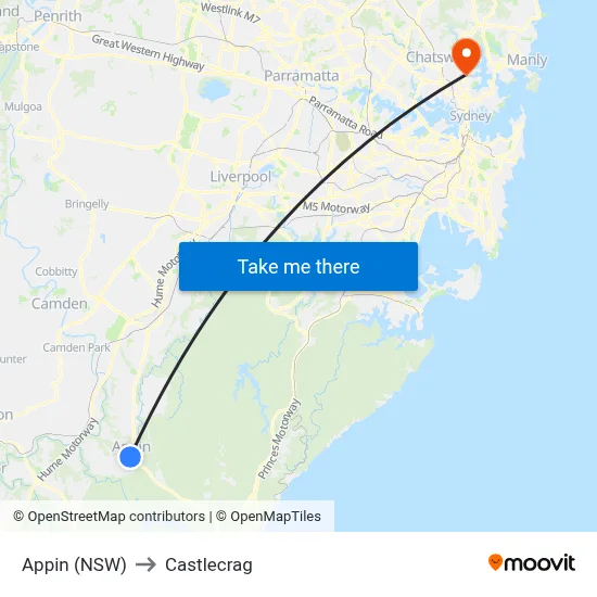 Appin (NSW) to Castlecrag map