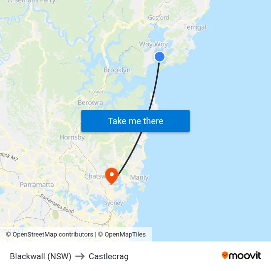 Blackwall (NSW) to Castlecrag map