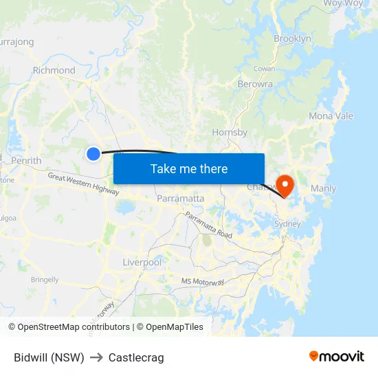Bidwill (NSW) to Castlecrag map