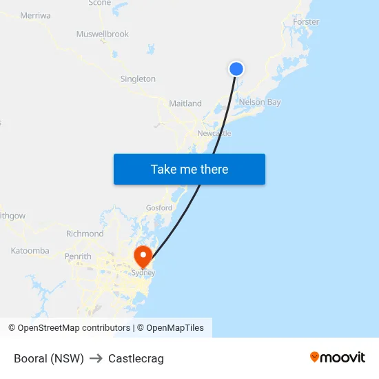 Booral (NSW) to Castlecrag map