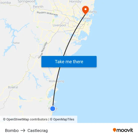Bombo to Castlecrag map