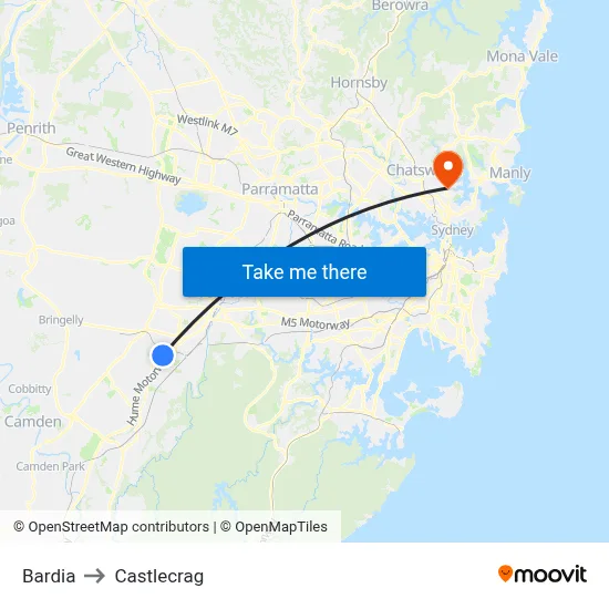 Bardia to Castlecrag map