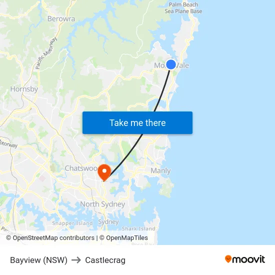 Bayview (NSW) to Castlecrag map