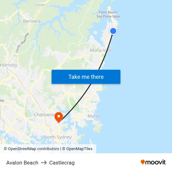 Avalon Beach to Castlecrag map