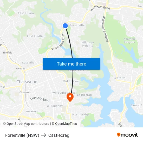 Forestville (NSW) to Castlecrag map