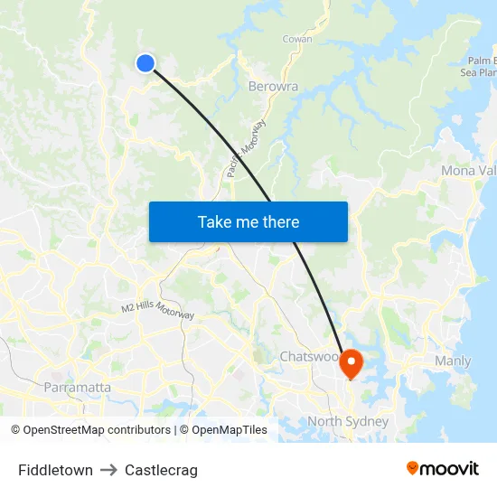 Fiddletown to Castlecrag map