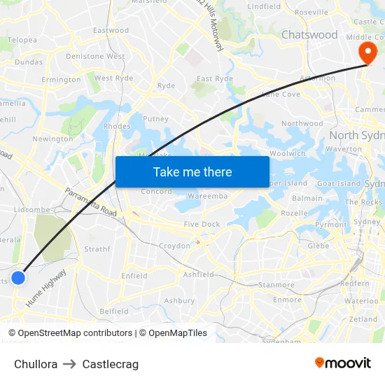 Chullora to Castlecrag map