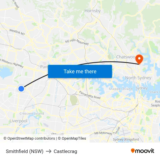 Smithfield (NSW) to Castlecrag map