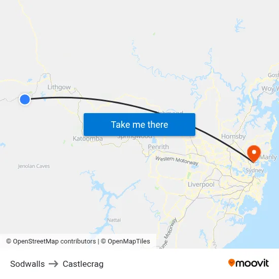 Sodwalls to Castlecrag map