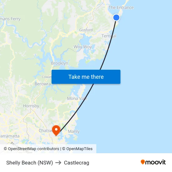 Shelly Beach (NSW) to Castlecrag map