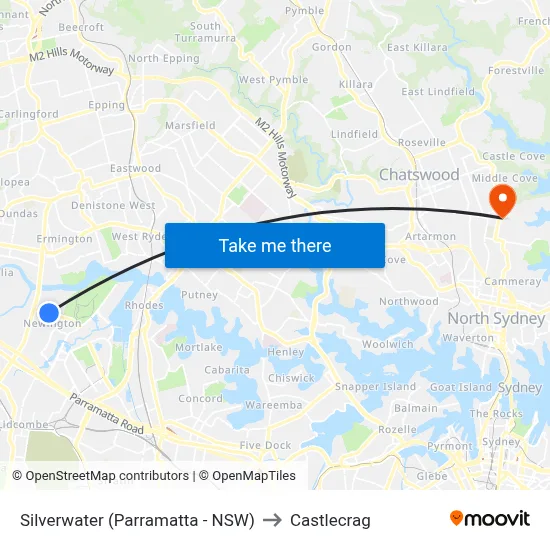 Silverwater (Parramatta - NSW) to Castlecrag map