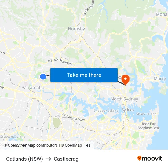 Oatlands (NSW) to Castlecrag map