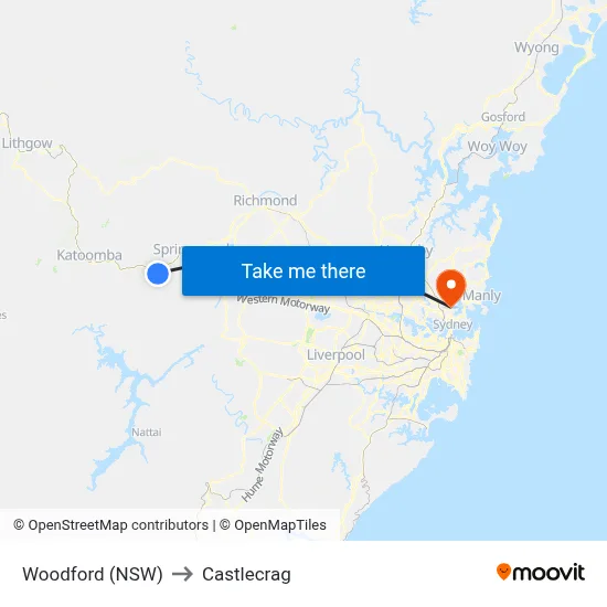 Woodford (NSW) to Castlecrag map