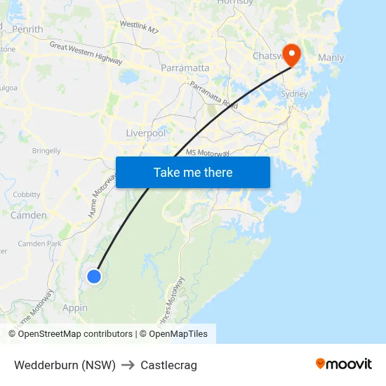 Wedderburn (NSW) to Castlecrag map