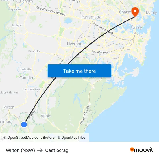 Wilton (NSW) to Castlecrag map