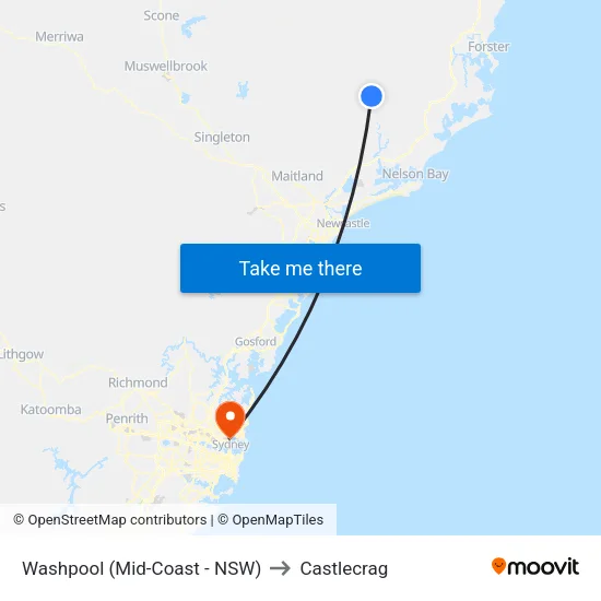 Washpool (Mid-Coast - NSW) to Castlecrag map