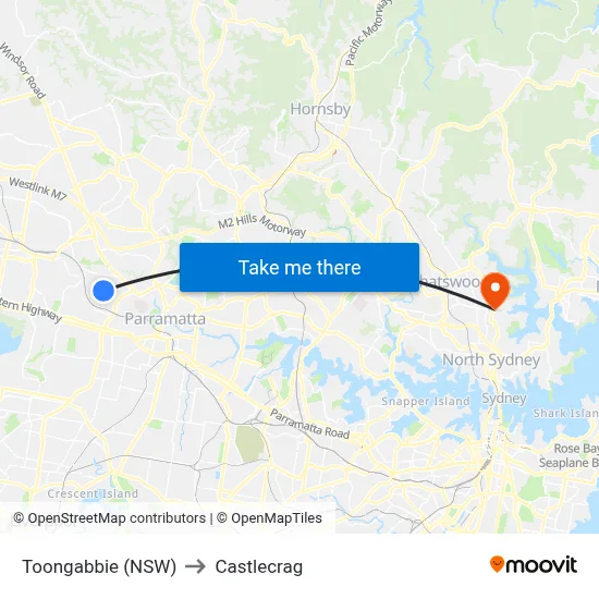 Toongabbie (NSW) to Castlecrag map