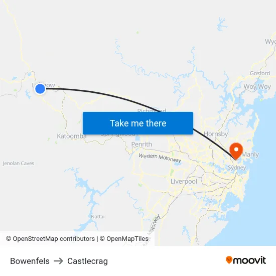 Bowenfels to Castlecrag map