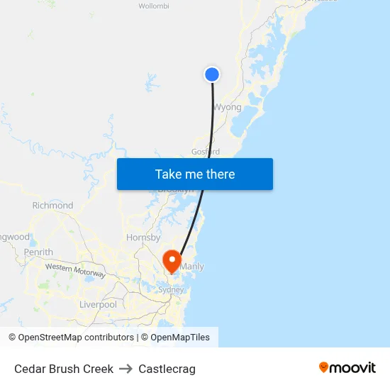 Cedar Brush Creek to Castlecrag map