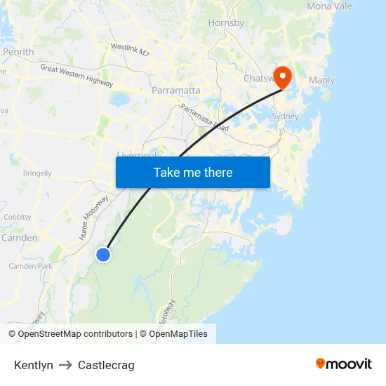 Kentlyn to Castlecrag map