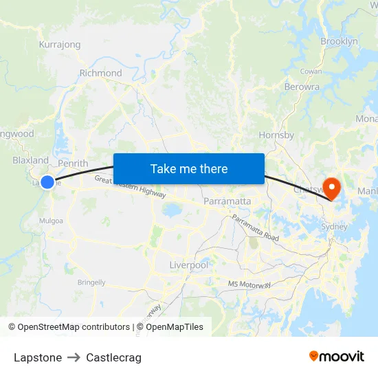 Lapstone to Castlecrag map