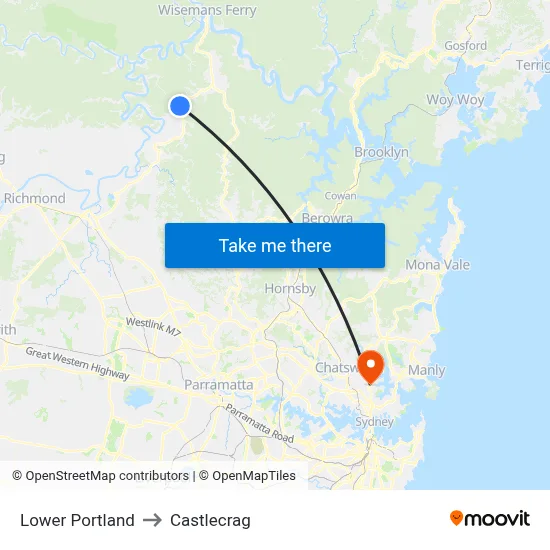 Lower Portland to Castlecrag map