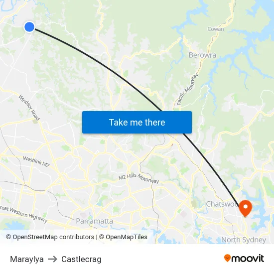 Maraylya to Castlecrag map