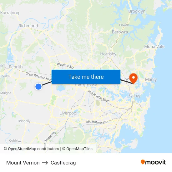 Mount Vernon to Castlecrag map