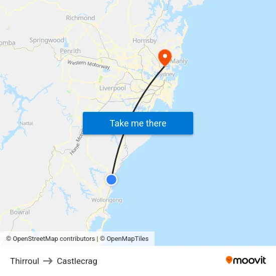 Thirroul to Castlecrag map