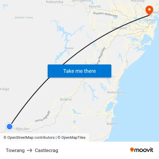Towrang to Castlecrag map