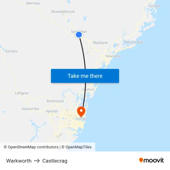 Warkworth to Castlecrag map