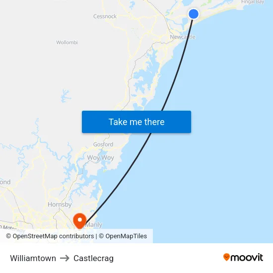 Williamtown to Castlecrag map