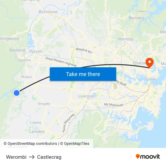 Werombi to Castlecrag map