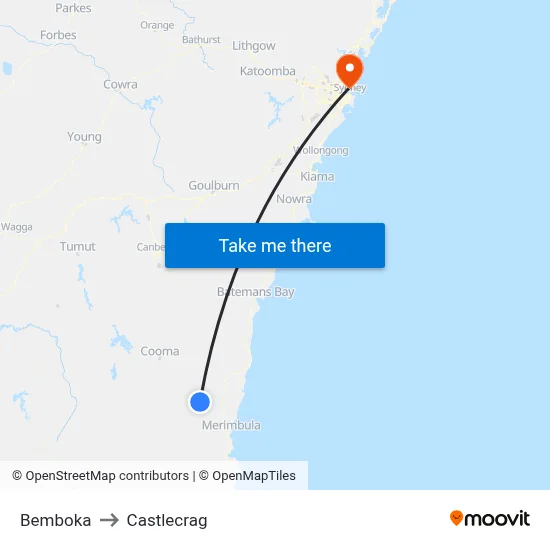 Bemboka to Castlecrag map
