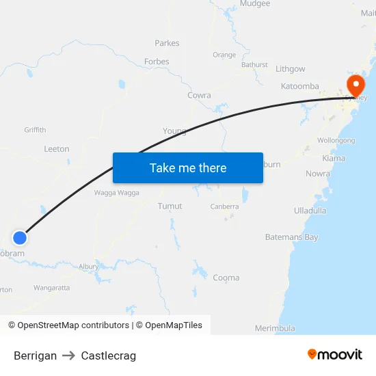 Berrigan to Castlecrag map