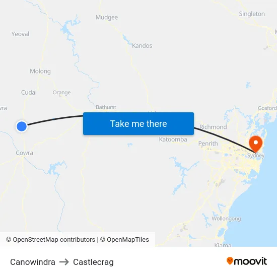 Canowindra to Castlecrag map