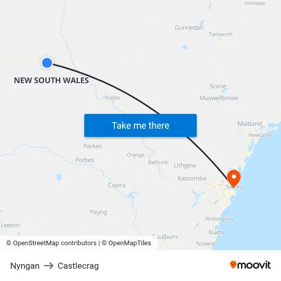 Nyngan to Castlecrag map