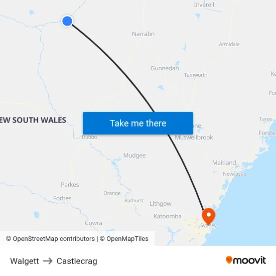 Walgett to Castlecrag map
