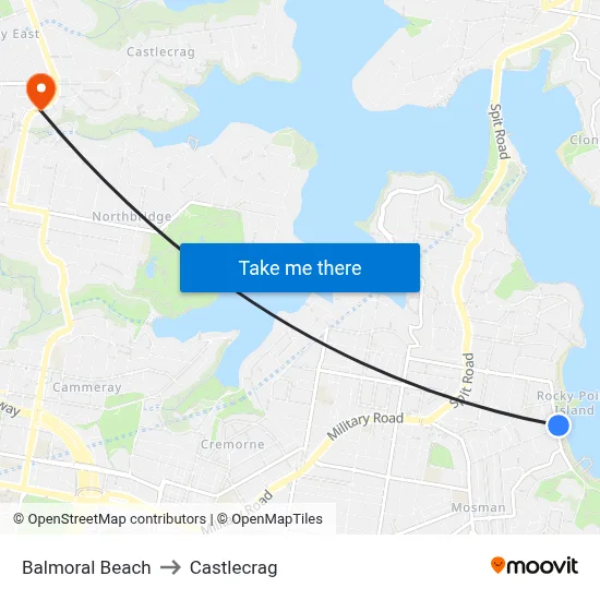 Balmoral Beach to Castlecrag map