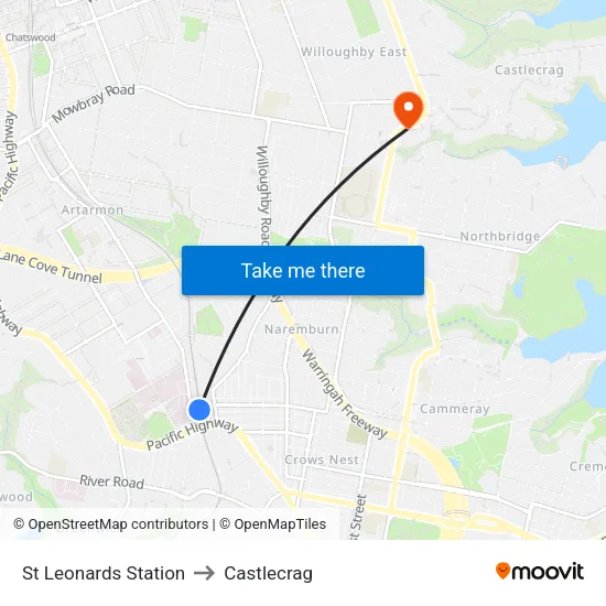 St Leonards Station to Castlecrag map